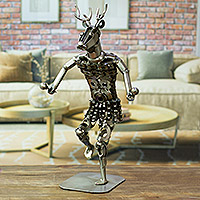 Upcycled metal auto part sculpture, 'Deer Dance'