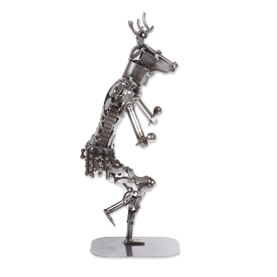 Upcycled metal auto part sculpture, 'Deer Dance' - Upcycled Metal Auto Part Sculpture from Mexico