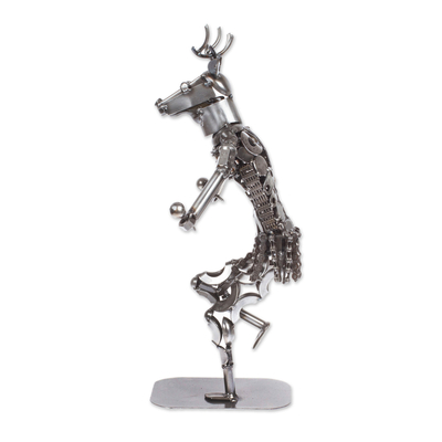 Upcycled metal auto part sculpture, 'Deer Dance' - Upcycled Metal Auto Part Sculpture from Mexico