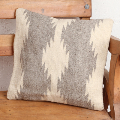 Wool cushion cover, Double Fret Waves in Grey