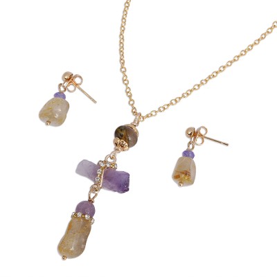 Gold Plated Quartz and Agate Jewelry Set from Mexico