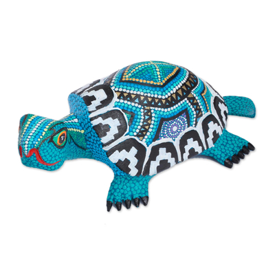 Wood alebrije sculpture, 'Blue Tortoise' - Wood Alebrije Tortoise Sculpture in Blue from Mexico