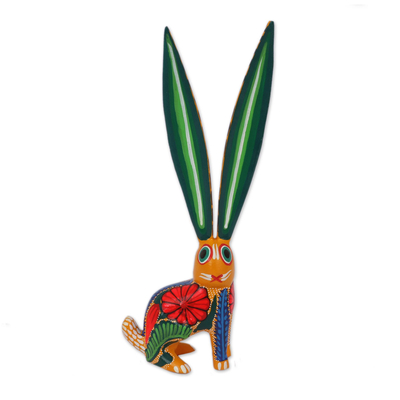 Wood alebrije sculpture, 'Big-Eared Rabbit' - Hand-Painted Wood Alebrije Rabbit Sculpture from Mexico