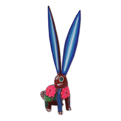 Wood alebrije sculpture, 'Long-Eared Rabbit' - Hand-Painted Wood Alebrije Rabbit Sculpture from Mexico