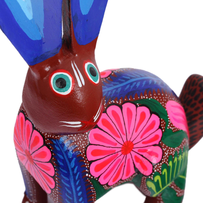 Wood alebrije sculpture, 'Long-Eared Rabbit' - Hand-Painted Wood Alebrije Rabbit Sculpture from Mexico