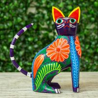 Handcrafted Copal Wood Alebrije Cat Figurine from Mexico