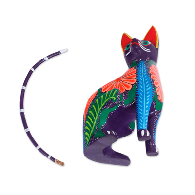 Wood alebrije figurine, 'Graceful Feline' - Handcrafted Copal Wood Alebrije Cat Figurine from Mexico
