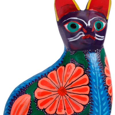 Wood alebrije figurine, 'Graceful Feline' - Handcrafted Copal Wood Alebrije Cat Figurine from Mexico
