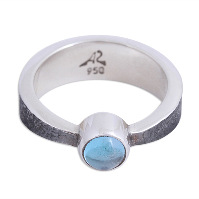 Blue topaz solitaire ring, 'Xolotl Gleam' - Taxco Silver Blue Topaz Solitaire Ring from Mexico