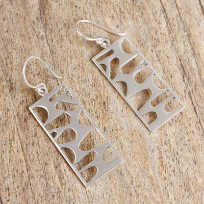 Silver dangle earrings, 'Windows to My Soul' - Rectangular Taxco Silver Dangle Earrings from Mexico