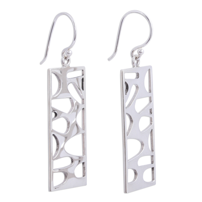 Silver dangle earrings, 'Windows to My Soul' - Rectangular Taxco Silver Dangle Earrings from Mexico