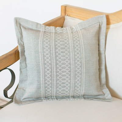Cotton and silk blend cushion cover, 'Soapstone' - Cotton and Silk Blend Cushion Cover in Grey from Mexico