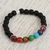 Agate and tiger's eye beaded stretch bracelet, 'Seven Chakras in Black' - Agate and Tiger's Eye Chakra Bracelet in Black from Mexico