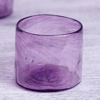 Recycled glass juice glasses, 'Twilight Storm' (set of 4) - Recycled Glass Hand Blown Purple Juice Glasses (Set of 4)