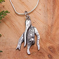 Sterling silver pendant necklace, 'Perched Hummingbird' - Landing Hummingbird Sterling Silver Pendant Necklace