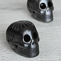 Ceramic figurines, Black Skulls (pair)