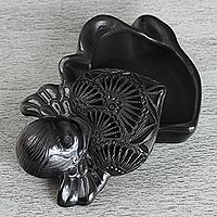 Ceramic decorative box, 'Barro Negro Angel' - Barro Negro Ceramic Angel Decorative Box from Mexico