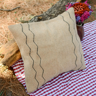 Wool cushion cover, Beige Zigzags