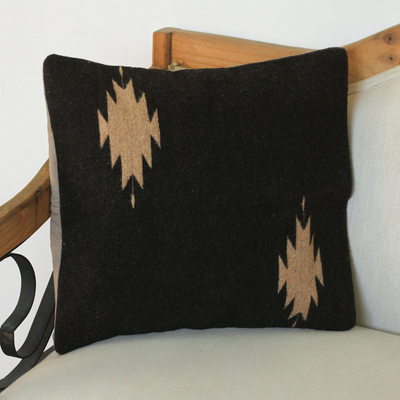 Zapotec wool cushion cover, 'Espresso Diamonds' - Handwoven Wool Cushion Cover in Espresso from Mexico