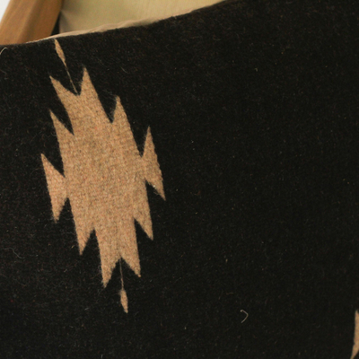 Zapotec wool cushion cover, 'Espresso Diamonds' - Handwoven Wool Cushion Cover in Espresso from Mexico