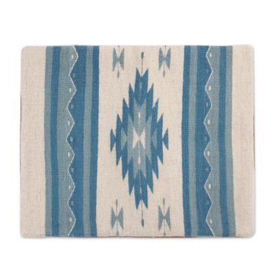 Zapotec wool cushion cover, 'Blue Diamonds' - Wool Cushion Cover with Blue Diamond Motifs from Mexico