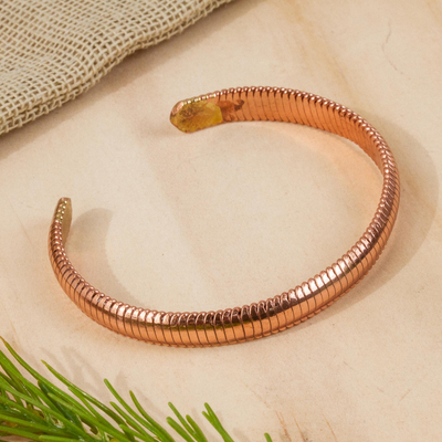 Copper cuff bracelet, 'Texture and Shine' - Handcrafted Unisex Upcycled Copper Cuff Bracelet from Mexico