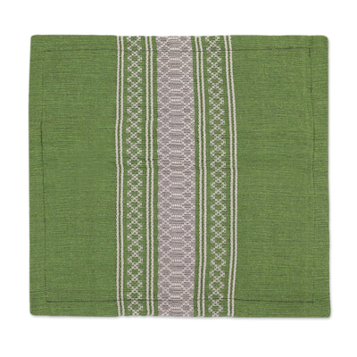 Cotton cushion cover, 'Rain of Lime' - Handwoven Cotton Cushion Cover in Lime from Mexico