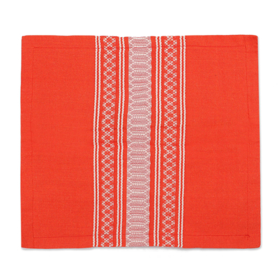 Zapotec cotton cushion cover, 'Sweet Tangerine' - Handwoven Cotton Cushion Cover in Tangerine from Mexico