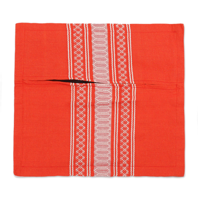 Zapotec cotton cushion cover, 'Sweet Tangerine' - Handwoven Cotton Cushion Cover in Tangerine from Mexico