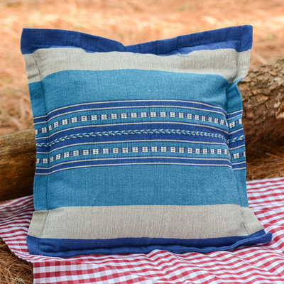 Cotton cushion cover, 'Blue Desire' - Handwoven Cotton Cushion Cover in Blue from Mexico