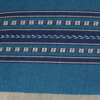 Funda de cojín de algodón - Funda de cojín de algodón tejido a mano en azul de México
