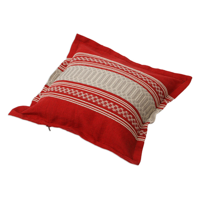 Cotton cushion cover, 'Chili Passion' - Handwoven Cotton Cushion Cover in Chili from Mexico