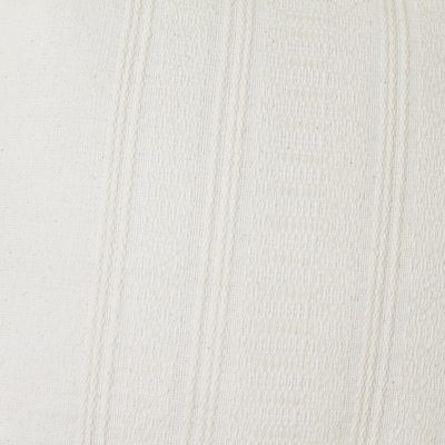 Zapotec cotton cushion cover, 'Eggshell Bliss' - Handwoven Cotton Cushion Cover in Eggshell from Mexico