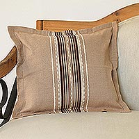Cotton cushion cover, 'Relaxing Hue' - Handwoven Cotton Cushion Cover in Cafe Au Lait from Mexico