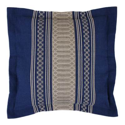 Kissenbezug aus Zapotec-Baumwolle - Handgewebter Kissenbezug aus Baumwolle in Königsblau aus Mexiko