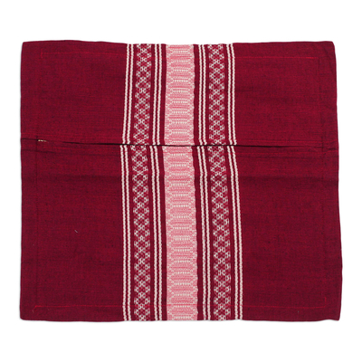 Zapotec cotton cushion cover, 'Maroon Style' - Handwoven Cotton Cushion Cover in Maroon from Mexico