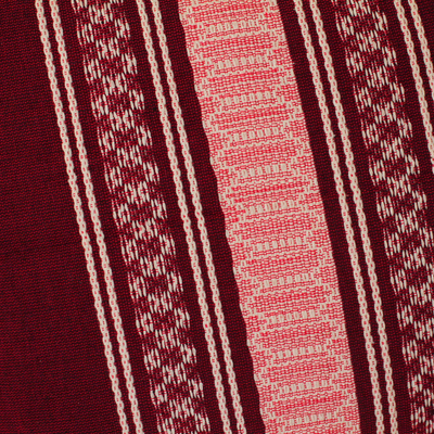 Zapotec cotton cushion cover, 'Maroon Style' - Handwoven Cotton Cushion Cover in Maroon from Mexico