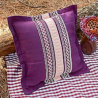 Cotton cushion cover, 'Delicious Boysenberry' - Handwoven Cotton Cushion Cover in Boysenberry from Mexico