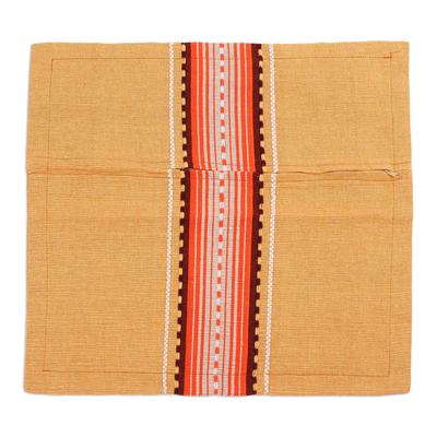 Zapotec cotton cushion cover, 'Amber History' - Handwoven Cotton Cushion Cover in Amber from Mexico