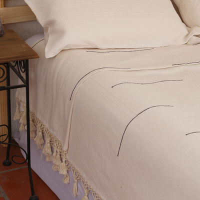 Cotton bedspread, 'Antique White Comfort' (king) - Handwoven Cotton Bedspread in Antique White (King)