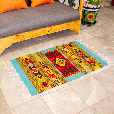 Wool area rug, 'Zapotec World' (2x3) - Zapotec Geometric Wool Area Rug from Mexico (2x3)