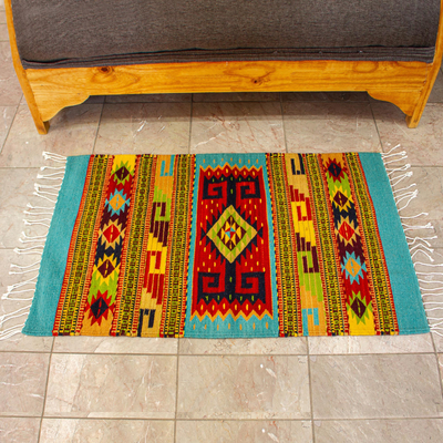 Wool area rug, 'Zapotec World' (2x3) - Zapotec Geometric Wool Area Rug from Mexico (2x3)