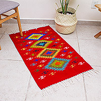 Wool area rug, 'Claret Rhombi' (2x3.5)