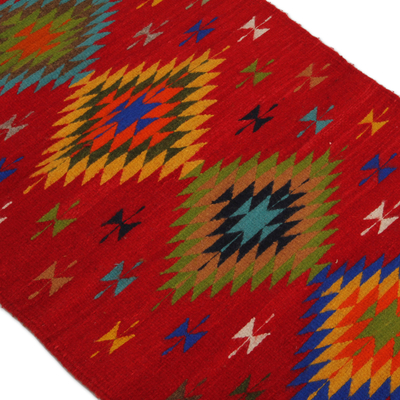 Wollteppich, 'Claret Rhombi' (2x3,5) - Zapoteken-Wollteppich in Rot aus Mexiko (2x3,5)