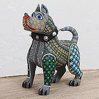 Wood alebrije sculpture, 'Strong Canine' - Hand-Painted Wood Alebrije Canine Sculpture from Mexico