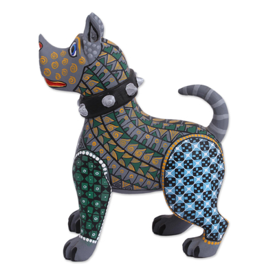 Wood alebrije sculpture, 'Strong Canine' - Hand-Painted Wood Alebrije Canine Sculpture from Mexico