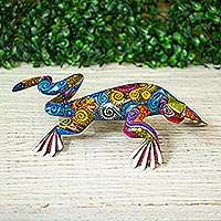 Wood alebrije sculpture, 'Cosmic Iguana' - Hand-Painted Wood Alebrije Iguana Sculpture from Mexico