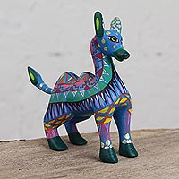 Wood alebrije figurine, 'Vibrant Camel'
