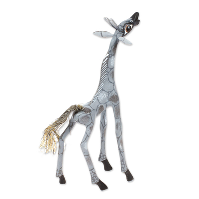 Alebrije-Figur aus Holz - Alebrije Giraffenfigur aus Holz in Grau aus Mexiko
