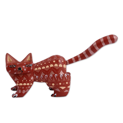 Alebrije-Figur aus Holz - Alebrije-Katzenfigur aus Holz in Rot aus Mexiko